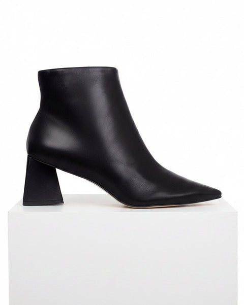 Black Sheepskin Leather Ankle Boots Mabea – Women’s Pointed-Toe Block Heel-0