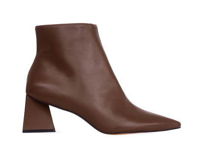 Mabea Brown Sheepskin Ankle Boots – 6.4cm Pointed Block Heel