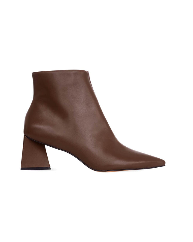 Mabea Brown Sheepskin Ankle Boots – 6.4cm Pointed Block Heel