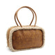 Luxury brown leather handbag with shearling trim and 'ST-HONORÉ PARIS' embossing, designer accessory
