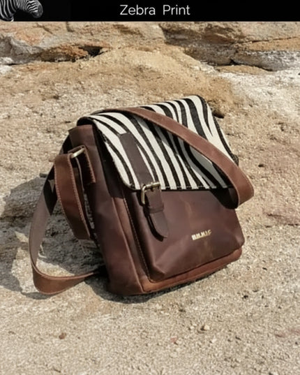 Schultertasche aus Leder Zebramuster – Stilvoll und Nachhaltig mit Naturfell-Überschlag von IULIUS