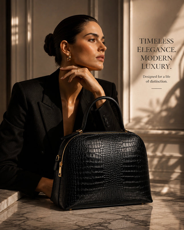 ZEEN | NOA Black | Crocco-Ledertasche | Made in Italy