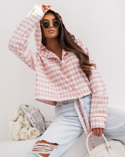 SOHO kariertes Kapuzenshirt – Rosa und Ecru