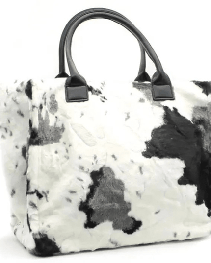 BIG Kuschel Shopper Felltasche mit Kuhmuster und festem Griff in 3 Farben - ModeEcho