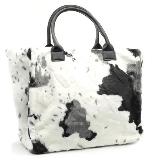 BIG Kuschel Shopper Felltasche mit Kuhmuster und festem Griff in 3 Farben - ModeEcho