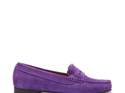 Women's Penny Loafers Leather Sole, purple suede