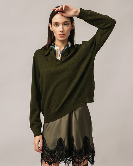 Women's polo sweater with angora wool