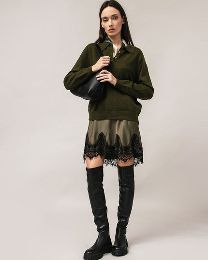 Women's polo sweater with angora wool