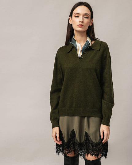 Women's polo sweater with angora wool