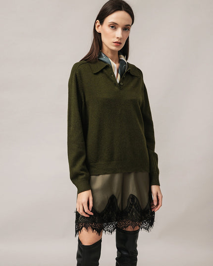 Women's polo sweater with angora wool