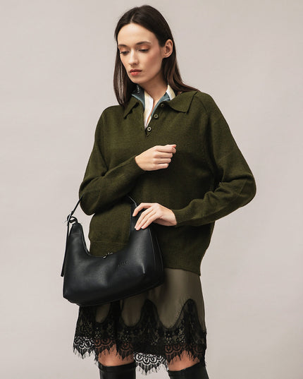 Women's polo sweater with angora wool