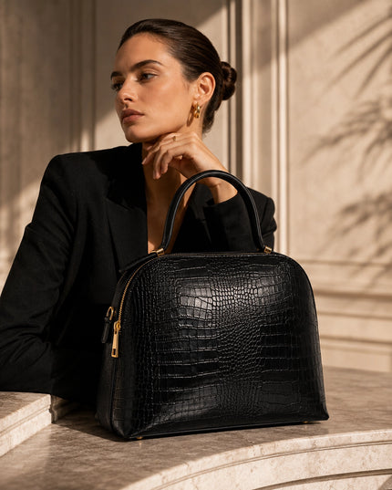 ZEEN | NOA Black | Crocco-Ledertasche | Made in Italy