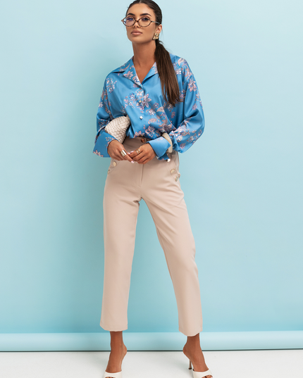 LA BALANCIA | MADDIE Satin-Bluse | Indigo Flowers