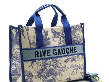 Rive Gauche tote bag with blue animal print, luxury designer accessory, handcrafted style