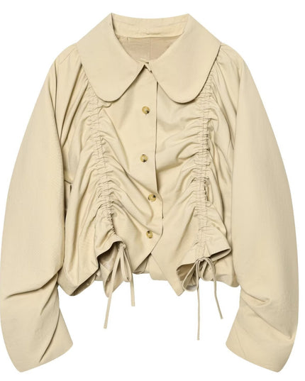 BYMANYC ® New York | SOHO kurze Jacke mit Bubikragen und Raffung | Sandbeige