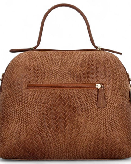 ZEEN | NOA Ledertasche mit geprägtem Flechtmuster | Camel
