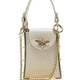 Cream leather crossbody bag with gold bee clasp and chain strap, luxury designer accessory