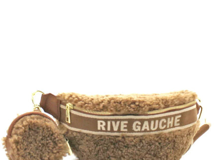 RIVE GAUCHE shearling fanny pack with matching pouch, luxury designer accessory