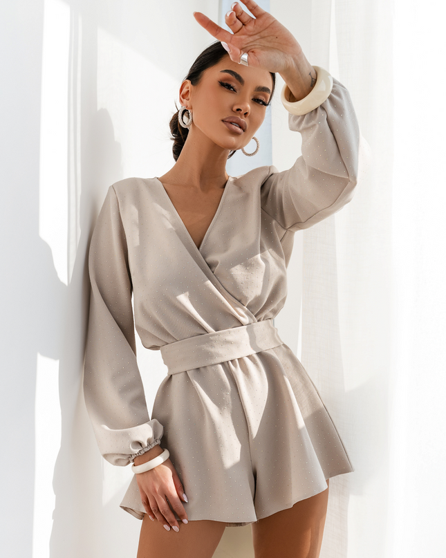 LaBalancia GLOW Jumpsuit mit Strasssteinen – Beige