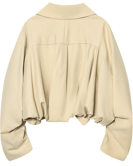 BYMANYC ® New York | SOHO kurze Jacke mit Bubikragen und Raffung | Sandbeige
