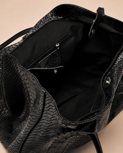 ZEEN | LOLA Schultertasche Schwarz | Python-Prägung | Made in Italy