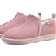 Pink suede slip-on slippers with cozy shearling lining, soft sole for indoor comfort