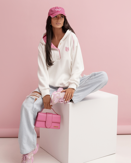 LA BALANCIA | LOOM Fleece-Sweater | Ecru mit Rosa