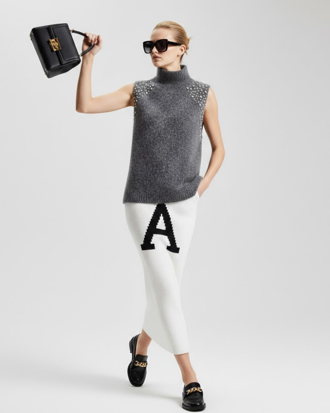 Anthracite Jewel Knit Vest with Crystal Appliqués • BYMANYC ® New York-0