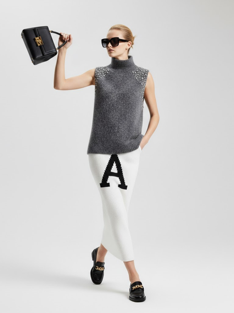 Anthracite Jewel Knit Vest with Crystal Appliqués • BYMANYC ® New York-0