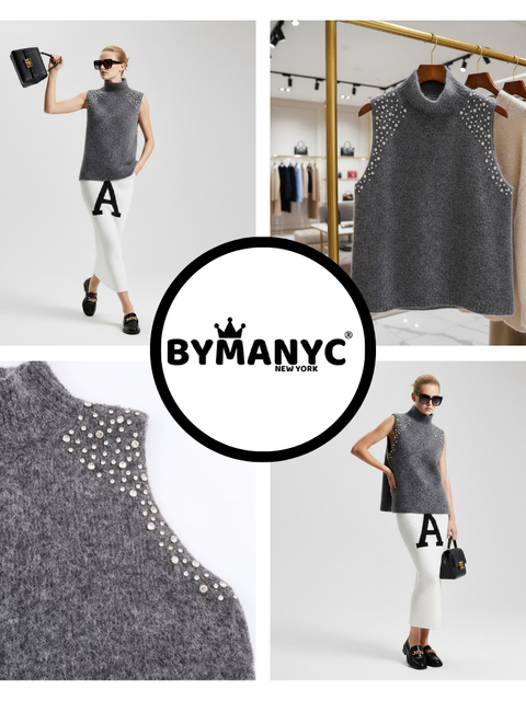 Anthracite Jewel Knit Vest with Crystal Appliqués • BYMANYC ® New York-2