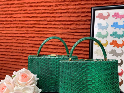 Genuine Python Leather Top Handle Bag-0