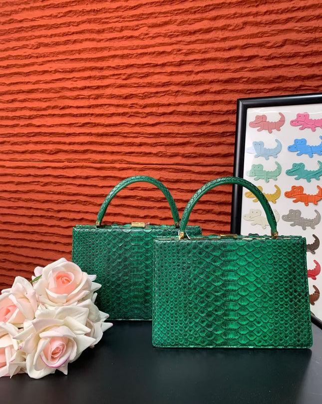 Genuine Python Leather Top Handle Bag-0