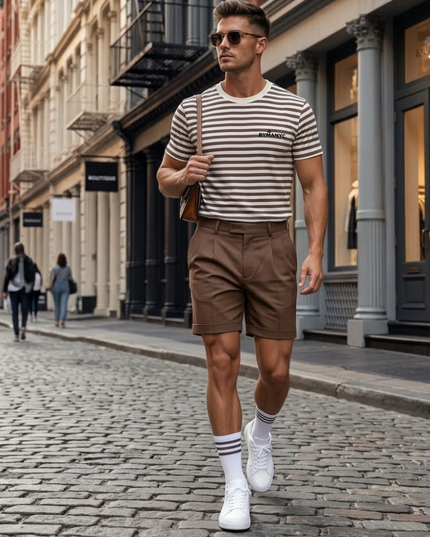 BYMANYC ® New York | Natural Walnut Stripe Tee | Natural/Walnut