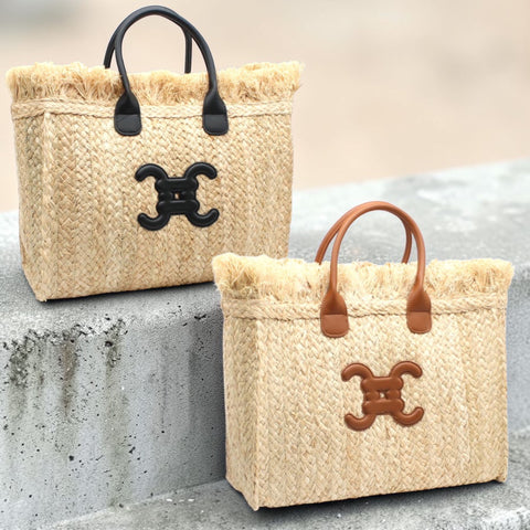 Strandtasche aus Raffia mit CC - Logo - ModeEcho