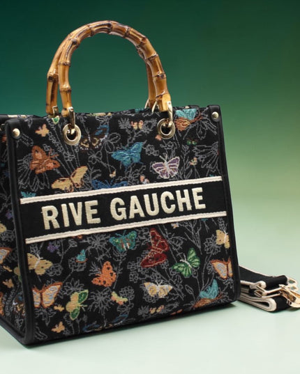 CROCHET Woven Shopper RIVE GAUCHE with Bamboo Handles