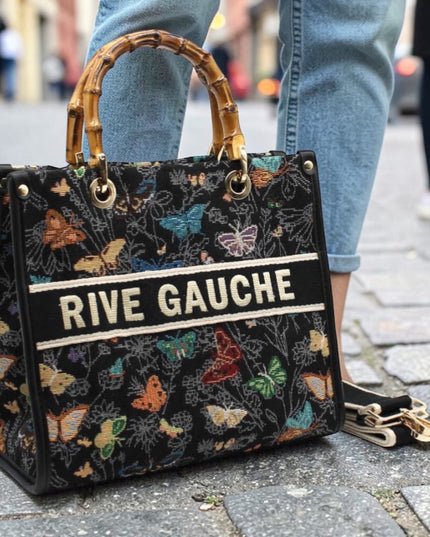 CROCHET Woven Shopper RIVE GAUCHE with Bamboo Handles