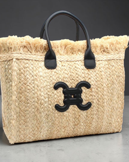 Strandtasche aus Raffia mit CC - Logo - ModeEcho