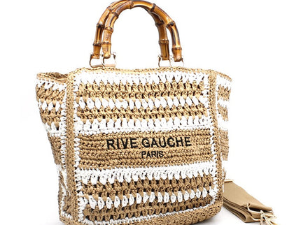 CROCHET Woven Shopper RIVE GAUCHE with Bamboo Handles