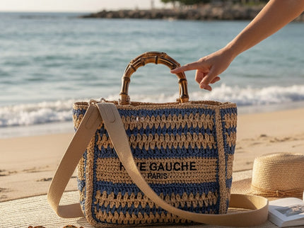 CROCHET Woven Shopper RIVE GAUCHE with Bamboo Handles
