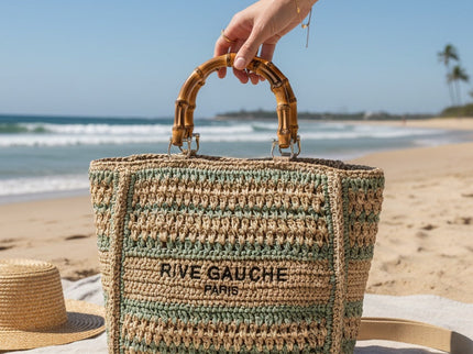 CROCHET Woven Shopper RIVE GAUCHE with Bamboo Handles