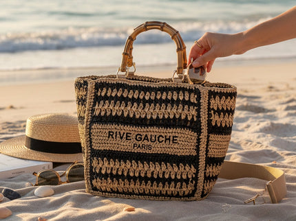 CROCHET Woven Shopper RIVE GAUCHE with Bamboo Handles