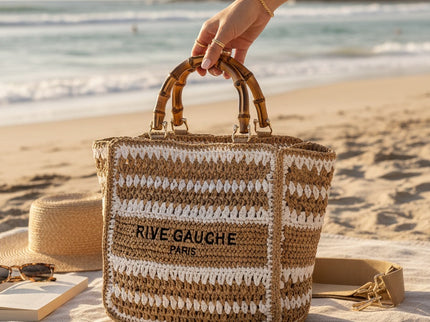 CROCHET Woven Shopper RIVE GAUCHE with Bamboo Handles