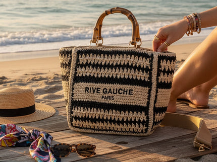 CROCHET Woven Shopper RIVE GAUCHE with Bamboo Handles