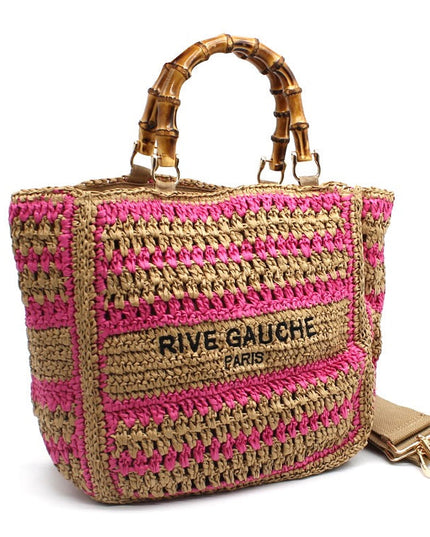 CROCHET Woven Shopper RIVE GAUCHE with Bamboo Handles