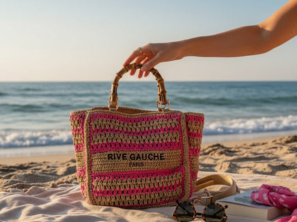 CROCHET Woven Shopper RIVE GAUCHE with Bamboo Handles