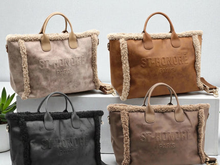 ST - HONORÉ Tasche Shopper aus Wildlederimitat mit Pelzbesatz - ModeEcho