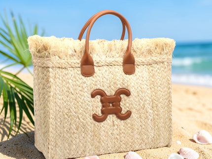 Strandtasche aus Raffia mit CC - Logo - ModeEcho