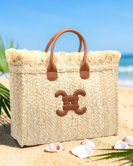 Strandtasche aus Raffia mit CC - Logo - ModeEcho