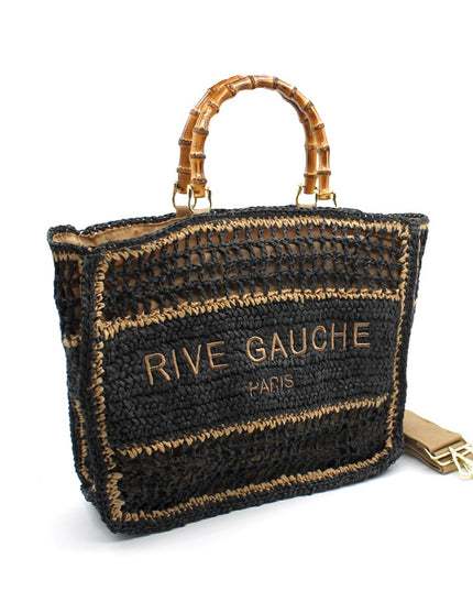 CROCHET Geflochtener Shopper RIVE GAUCHE mit Bambusgriffen (gross)