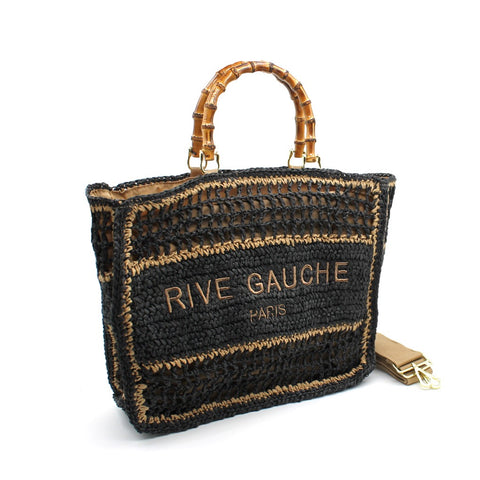 CROCHET Geflochtener Shopper RIVE GAUCHE mit Bambusgriffen (gross)
